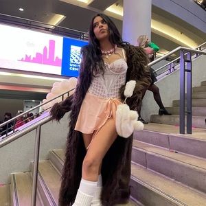 Lace baby pink heart lingerie bodysuit